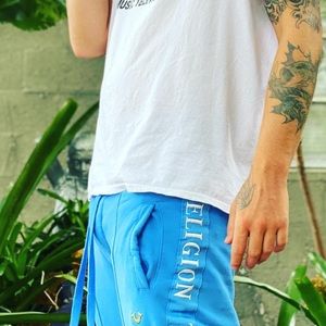 Baby blue true religion sweat pants